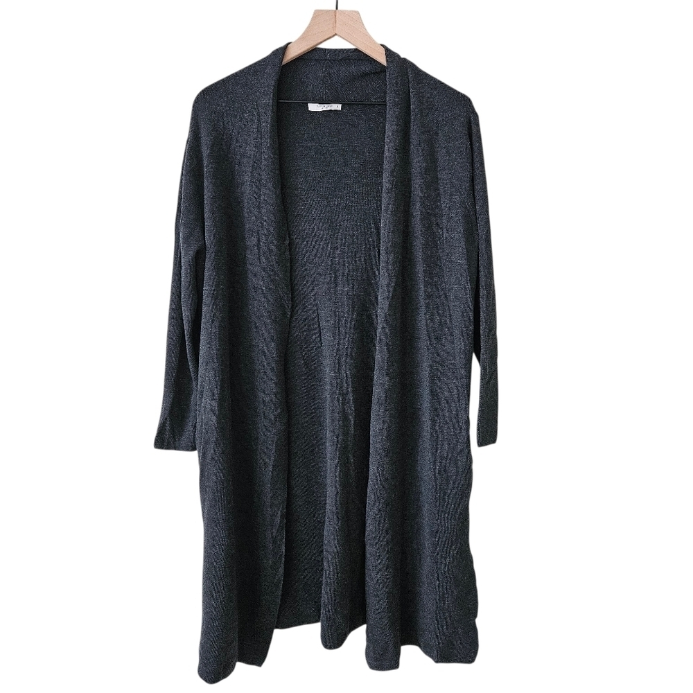 MM LaFleur Gray 100% Merino Wool Open Front Cardigan